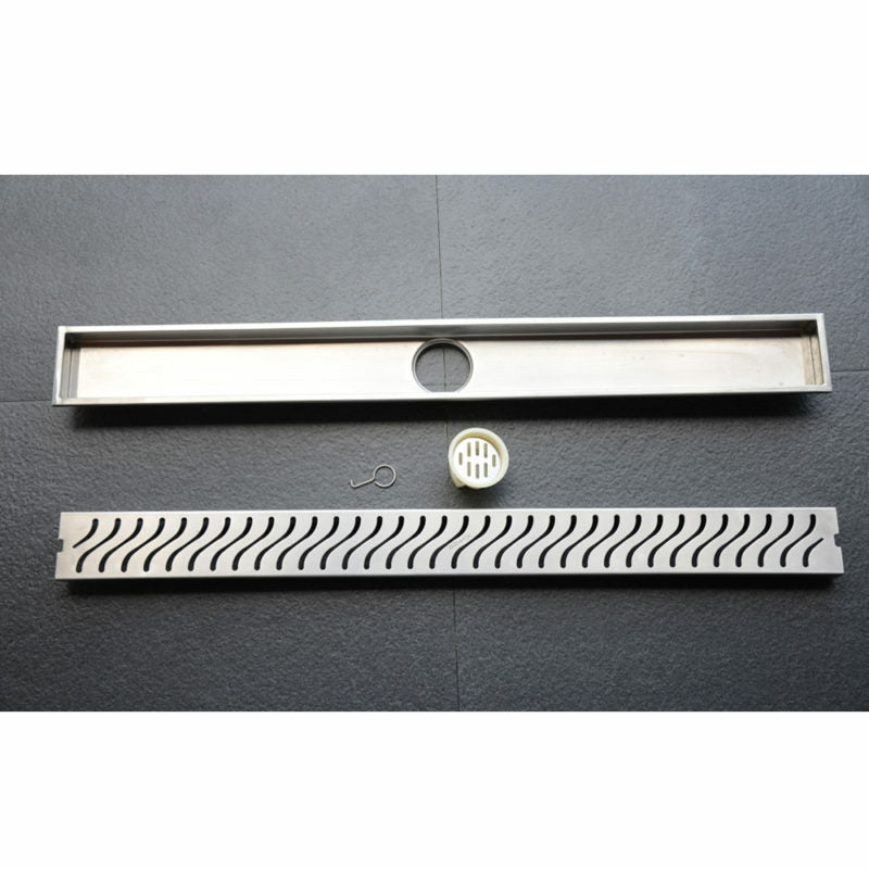 SHOWER CHANNEL DRAINER CURVES FOUL SIDE HOLE - VIKING -  ( SS 304 -  - 600x100 mm - 24inchX4inch )