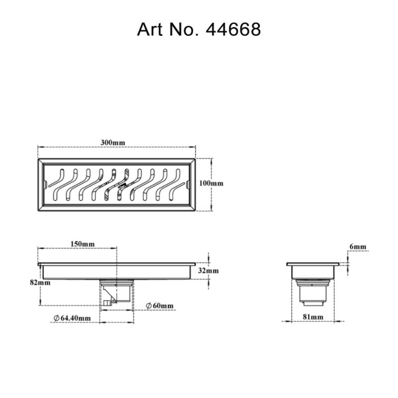 SHOWER CHANNEL DRAINER CURVES FOUL SIDE HOLE - VIKING -  ( SS 304 -  - 300x100 mm - 12inchX4inch )