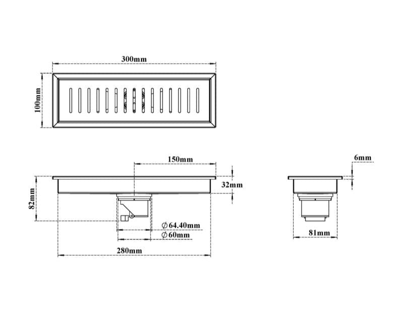SHOWER CHANNEL DRAIN SIDE HOLE - VIKING - ( SS 304 - - 450x100 mm - 18inchX4inch )