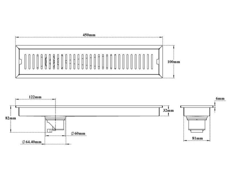 SHOWER CHANNEL DRAIN SIDE HOLE - VIKING -  ( MATT BLACK - SS 304 - 600x100 mm - 24inchX4inch )