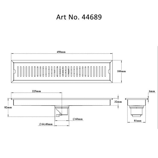 CHANNEL DRAINER W/ANTI FOUL CENTRE HOLE - VIKING -  ( SS 304 -  - 450x100 mm - 18inchX4inch )