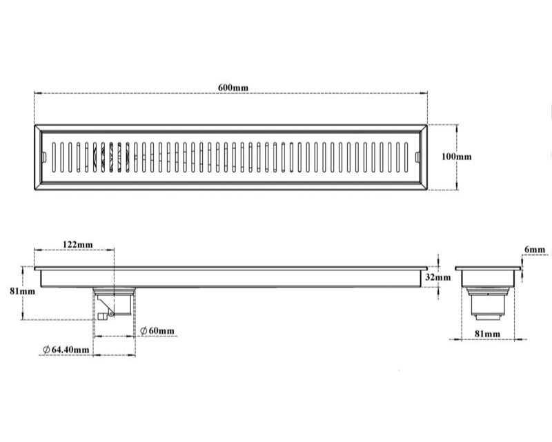 CHANNEL DRAINER W/ANTI FOUL SIDE HOLE - VIKING -  ( CHR -  - 100x600 mm - 4inchX24inch )