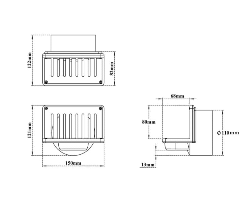 SIDE WALL PARAPET SCUPPER DRRAIN - VIKING -  ( POLISHED - SS 304 - 0x150 mm - 0inchX6inch )