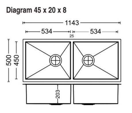 2 BOWL W/O DRAIN BOARD (DEPTH 8INCH) THK 1MM - CARYSIL -  ( MATT - QUADRO - 1143x500 mm - 45inchX20inch )