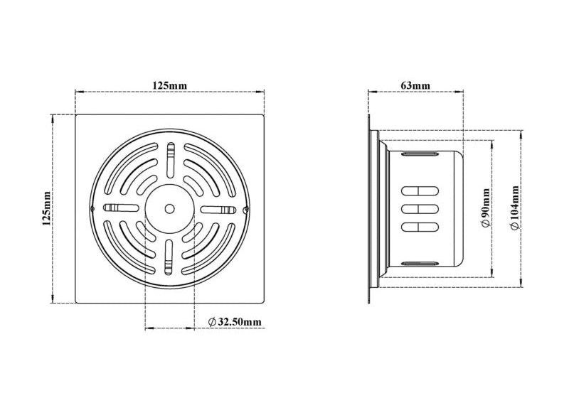 S.S DRAINER SQU(2 IN 1 GRATING) WITH HOLE - VIKING -  ( CHR -  - 0x125 mm - 0inchX5inch )