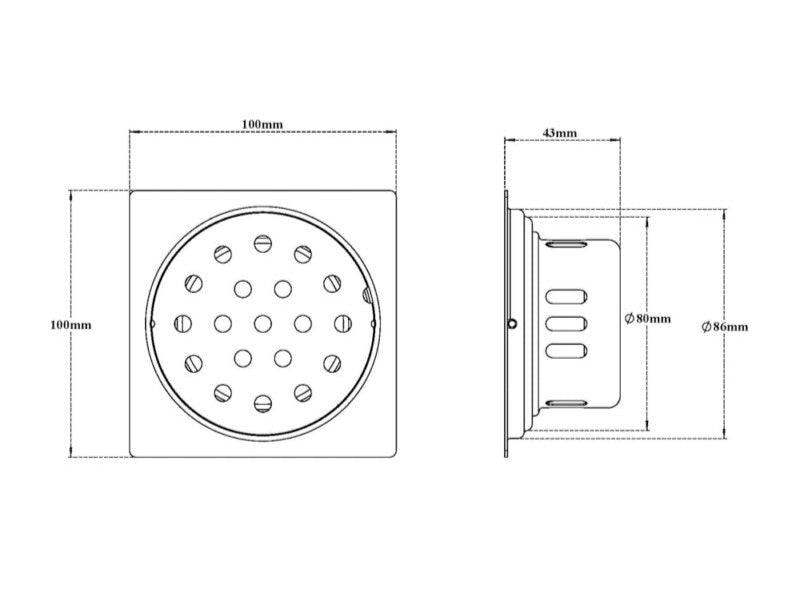 SS SQUARE DRAIN WITH COCKROACH TRAP & W/O HOLE - VIKING -  ( POLISHED - SS 304 - 100x100 mm - 4inchX4inch )