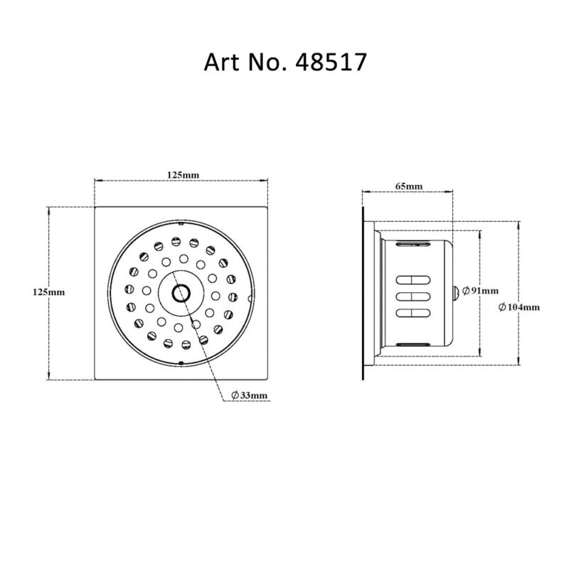 DRAIN W/COCKROACH TRAP SQUARE WITH HOLE - VIKING -  ( SS 304 -  - 125x125 mm - 5inchX5inch )
