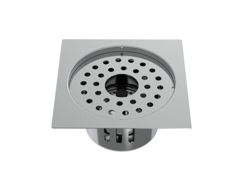 SS SQUARE DRAIN WITH COCKROACH TRAP & W/O HOLE - VIKING -  ( POLISHED - SS 304 - 150x150 mm - 6inchX6inch )