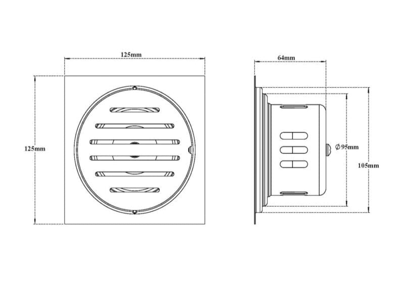 S.S DRAINER SQU(2IN1GRATING)W/O HOLE PIPE CUT - VIKING -  ( CHR -  - 0x125 mm - 0inchX5inch )