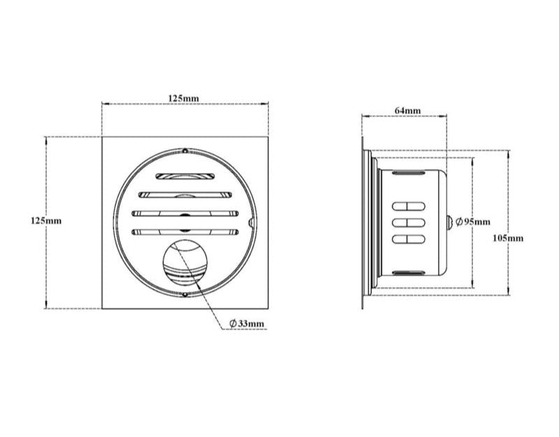 S.S DRAINER SQU(2IN1GRATING)W/H PIPE CUT - VIKING -  ( CHR -  - 0x125 mm - 0inchX5inch )