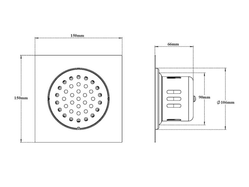 SS SQUARE DRAIN WITH COCKROACH TRAP & W/O HOLE - VIKING -  ( POLISHED - SS 304 - 150x150 mm - 6inchX6inch )