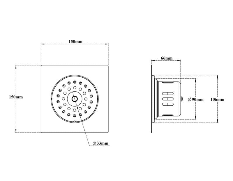SS SQUARE DRAIN WITH COCKROACH TRAP & W/O HOLE - VIKING -  ( POLISHED - SS 304 - 150x150 mm - 6inchX6inch )
