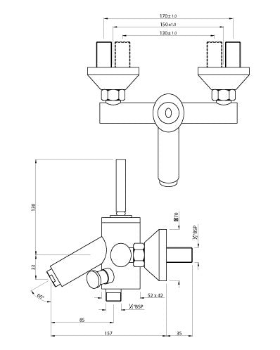 S.L WALL MIXER WITH PROVISION OF HAND SHOWER BUT WITHOUT HAND SHOWER - ARTIZE FAUCET - ( CHROME - KAVALIER-J - 0x15 mm - 0inchX0.5inch )