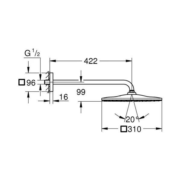 RSH MONO 310 MONO HEADSHOWER SET 9,5L CN - GROHE - ( BRUSHED HARD GRAPHITE - G5 - RAINSHOWER - 15x310 mm - 0.5inchX12inch )