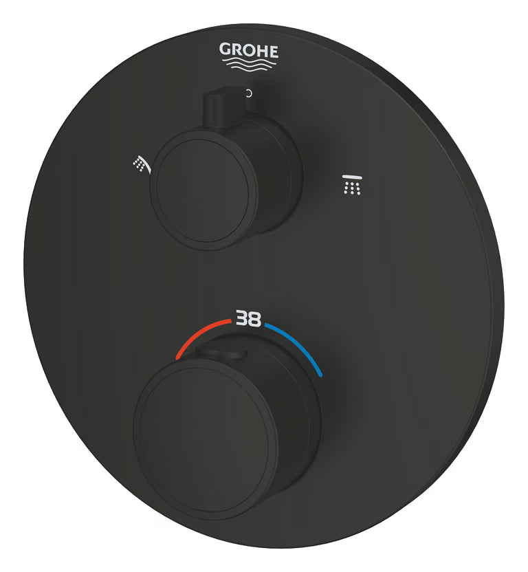 GROHTHERM THERMOSTATIC SHOWER MIXER FOR 2 OUTLETS WITH INTEGRATED SHUT OFF/DIVERTER VALVE - GROHE - ( MATTE BLACK - G3 - GROHTHERM CONVENT. CONCEALED - 0x15 mm - 0inchX0.5inch )