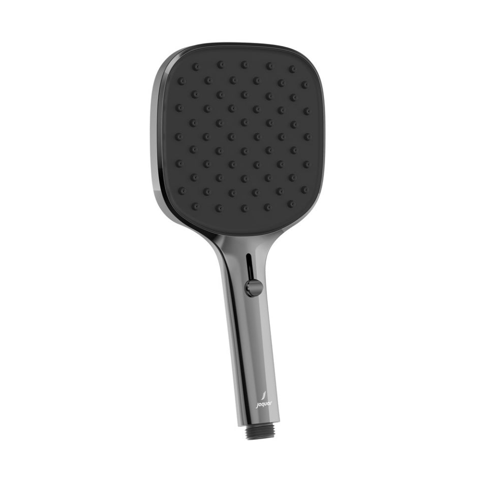 OCTANE SLIDER HAND SHOWER 130MM SQUARE SHAPE TRIFLOW (RAIN, GRAIN & MIST SPRAY) WITH RUBIT CLEANING SYSTEM W/O HOSE - JAQUAR FAUCETS - (BLACK CHROME - OCTANE SHOWERS - 0x15 mm - 0inchX0.5inch)