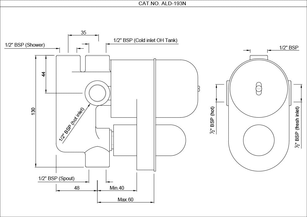 CONC.BODY FOR 3 INLET S.L DIV - JAQUAR FAUCETS - ( CHROME - ALLIED - 0x15 mm - 0inchX0.5inch )