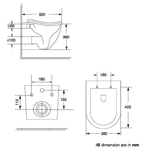 GENERATION 3 RELAX MODE RIMLESS TORNADO QUIET SWIRL FLUSHING WALL-HUNG WC WITH SOFT-CLOSE UF SLIM SEAT COVER ERGONOMICALLY SEAT - AQUANT - ( WHITE - - 520x360x360 mm - 20.8inchX14.4inchX14.4inch )