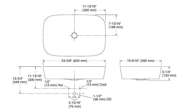 MODERNLIFE EDGE TM RECTANGULAR TABLE-TOP WASH BASIN WITHOUT OVERFLOW - KOHLER LUXURY - ( WHITE - LUXURY - 600x396 mm - 24inchX15.8inch )