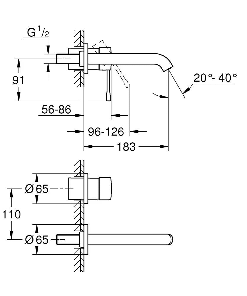 ESSENCE 2-HOLE, 1-HANDLE BASIN MIXER WALL-MOUNT, M SIZE - GROHE - ( CHROME - G4 - ESSENCE - 0x0 mm - 0inchX0inch )