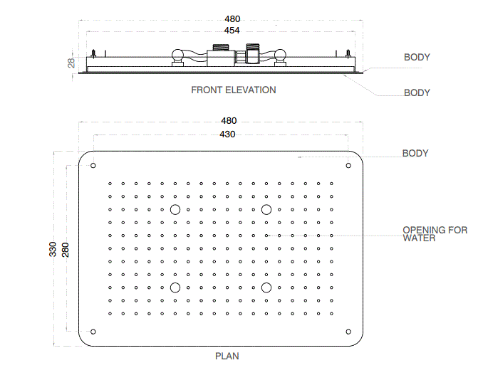 SS FALSE CEILING SHWR 2 FUN. W/INST. KIT - AQUANT -  ( GRAPHITE GREY -  - 480x330 mm  - 19.2inchX13.2inch )