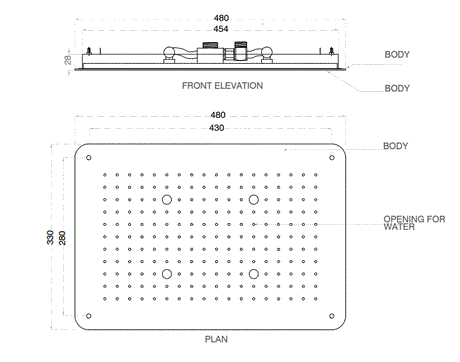 SS FALSE CEILING SHWR 2 FUN. W/INST. KIT - AQUANT -  ( GRAPHITE GREY -  - 480x330 mm  - 19.2inchX13.2inch )