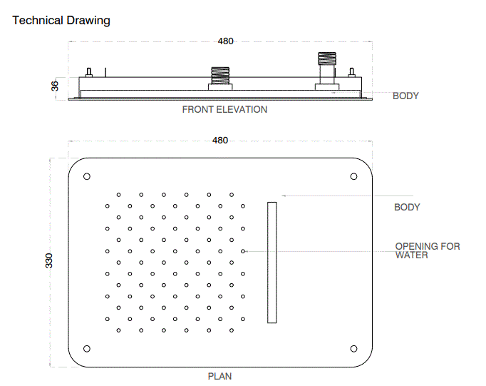 SS FALSE CEILING SHWR 2 FUN. W/INST. KIT - AQUANT - ( BRUSHED GOLD - - 480x330 mm - 19.2inchX13.2inch )