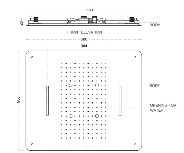 SS 3 FUNC. CEILING RAIN SHWR W/INST. KIT - AQUANT -  ( BRUSHED GOLD -  - 580x480 mm - 23inchX19inch )