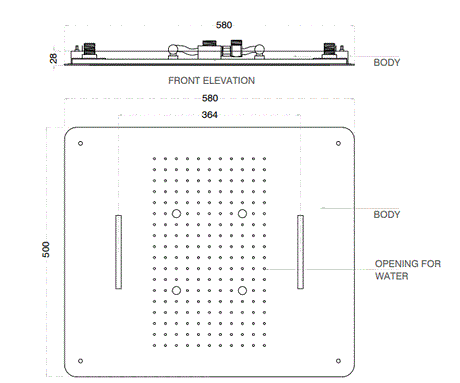 SS 3 FUNC. CEILING RAIN SHWR W/INST. KIT - AQUANT -  ( MATT BLACK -  - 580x480 mm - 23.2inchX19.2inch )