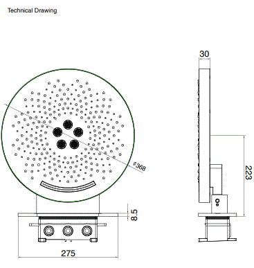 3 FUN WALL MOUNTED SHOWER FLOWS: RAIN , MIST & WATERFALL - AQUANT - ( MATT BLACK - SS HYDRO WAVE - 370x0 mm - 14.8inchX0inch )