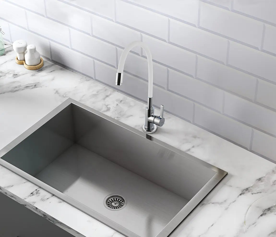 SINK COCK FLEXIBLE SPOUT-TABLE MOUNT (WHITE) - HINDWARE FAUCETS - ( POLISHED CHROME - KITCHEN TAP-GLAMOUR - 0x15 mm - 0inchX0.6inch )