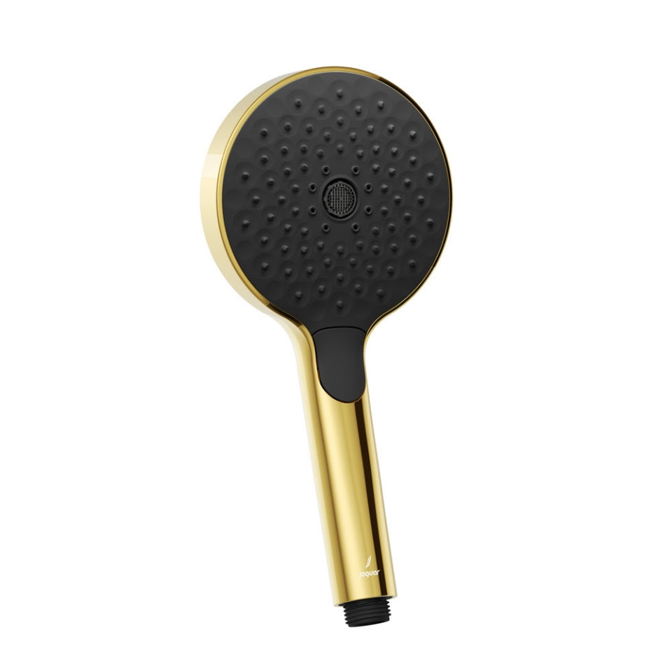 OCTANE FLEXI NOZZLE HAND SHOWER 120MM ROUND SHAPE TRIFLOW WITH RUBIT CLEANING SYSTEM W/O HOSE - JAQUAR FAUCETS - ( GOLD BRIGHT PVD - OCTANE SHOWERS - 0x15 mm - 0inchX0.5inch )