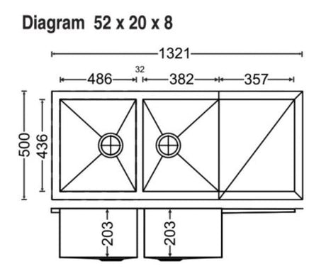 2 BOWL W/SMALL DRAINBOARD(DEPTH 8INCH) THK 1MM - CARYSIL -  ( MATT - QUADRO - 1321x500 mm - 52inchX20inch )
