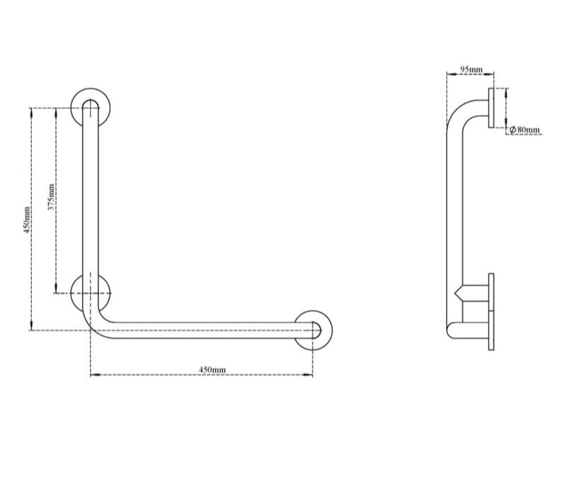 GRAB BAR LEFT 90 DEG ANGLE - VIKING -  (  - SS 304 - 450x450 mm - 18inchX18inch )