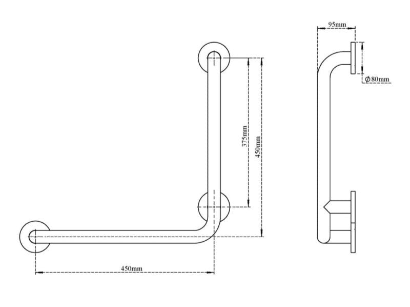 GRAB BAR RIGHT 90 DEG ANGLE - VIKING -  (  - SS 304 - 450x450 mm - 18inchX18inch )