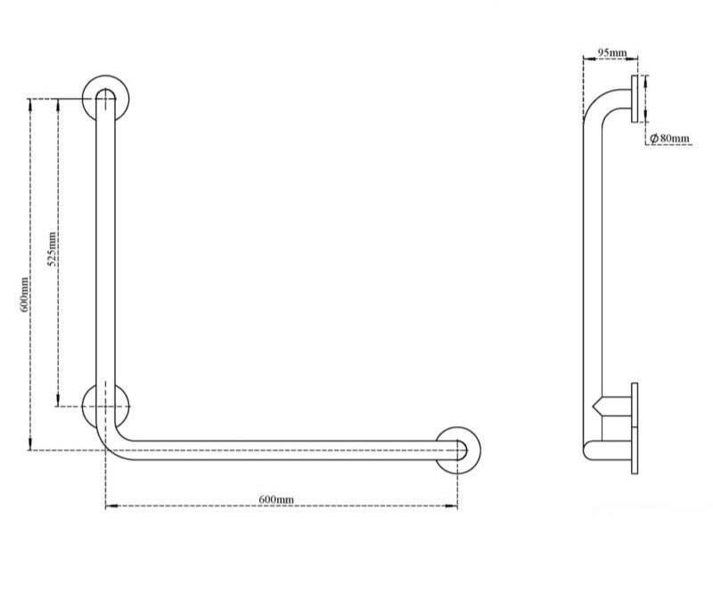 GRAB BAR LEFT 90DEG ANGLE - VIKING -  (  - SS 304 - 600x600 mm - 24inchX24inch )