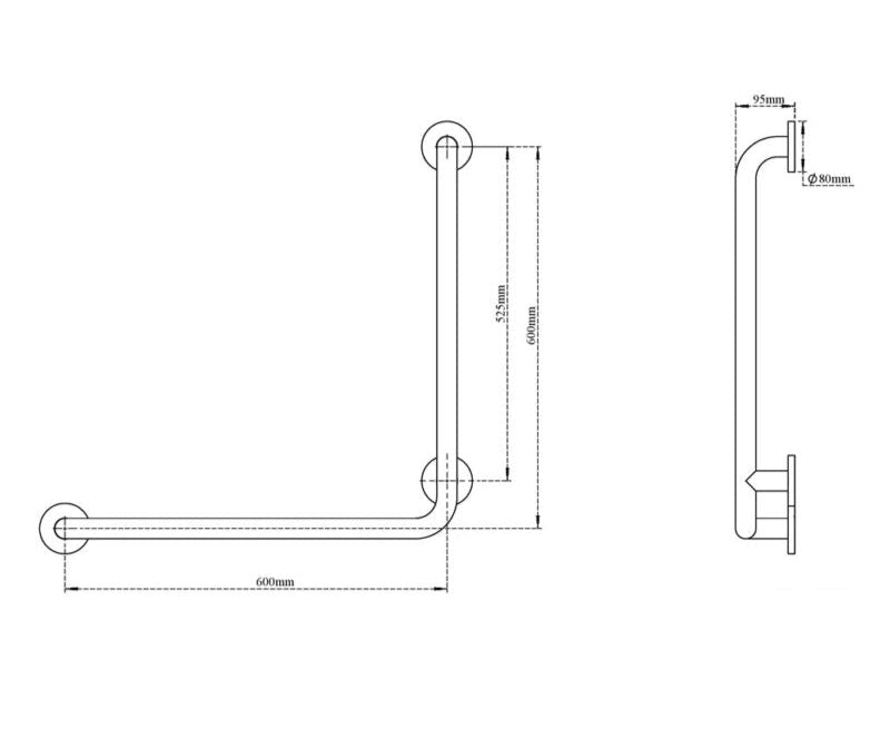 GRAB BAR RIGHT 90 ANGLE - VIKING -  (  - SS 304 - 600x600 mm - 24inchX24inch )