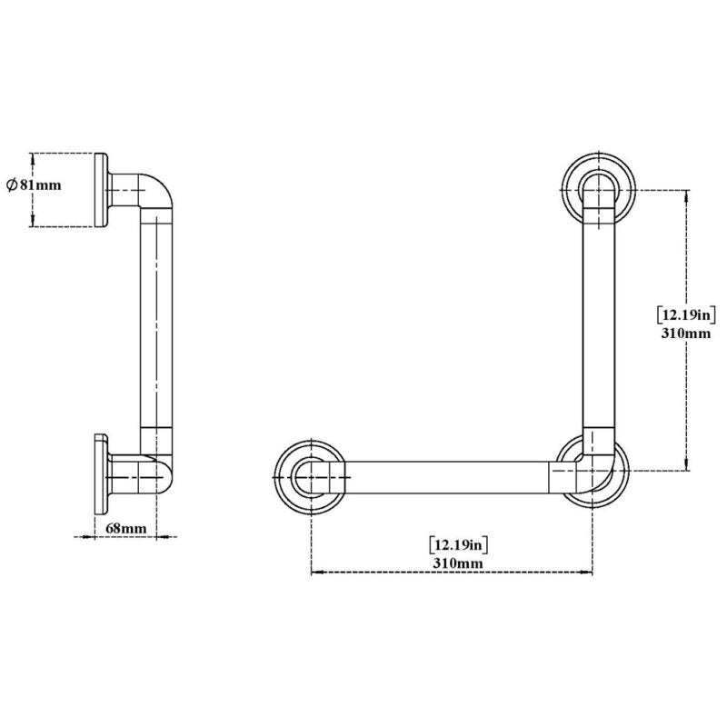 GRAB BAR 90 DEG - VIKING -  ( WHITE - ABS - 300x300 mm - 12inchX12inch )
