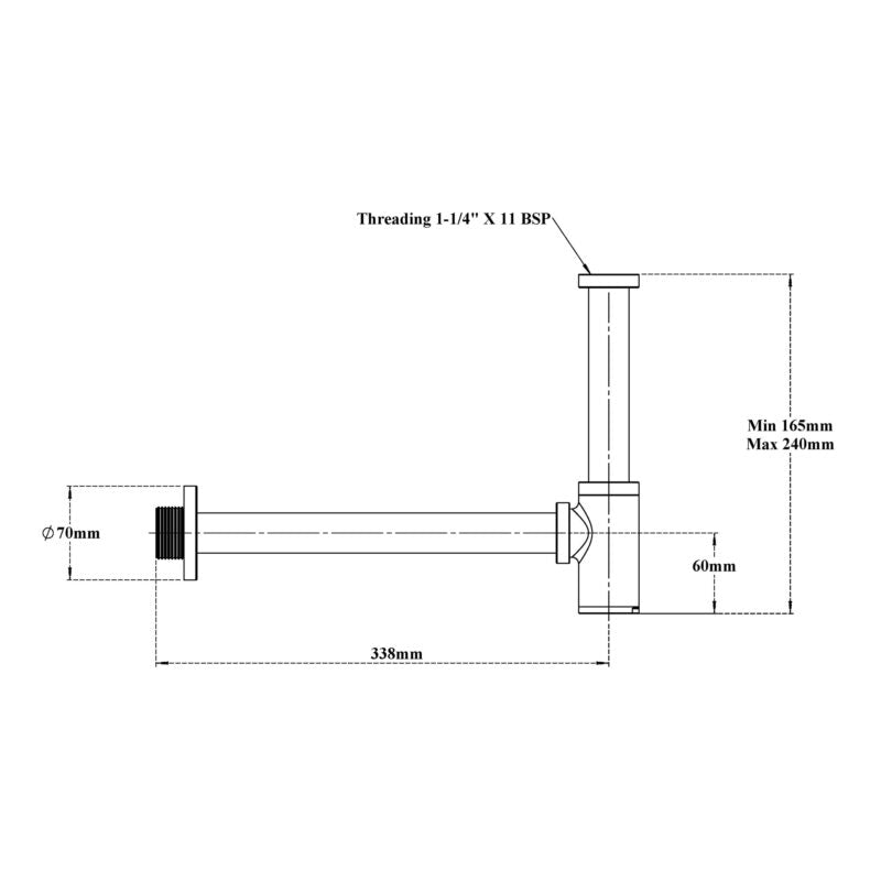 BOTTLE TRAP - VIKING -  ( POLISHED  CHROME - BRASS - 300x32 mm - 12inchX1.25inch )