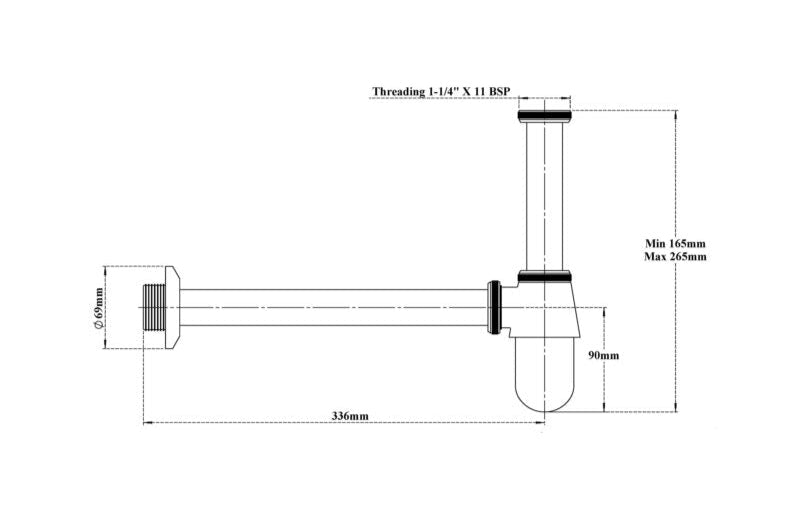 BOTTLE TRAP - VIKING -  ( CHROME - BRASS - 300x32 mm - 12inchX1.28inch )