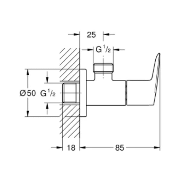NEW BAUEDGE ANGLE VALVE 1/2INCH X 1/2INCH - GROHE-G2 - ( CHROME - G2 - BAUCOSMOPOLITAN - 12x12 mm - 0.5inchX0.5inch )