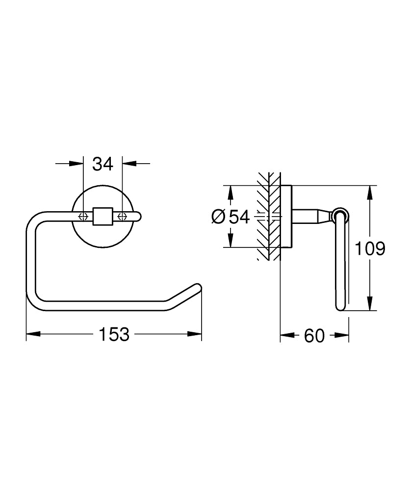 BAUCOSMOPOLITAN PAPER HOLDER WITHOUT COVER - GROHE-G2 - ( CHROME - G2 - BAUCOSMOPOLITAN - 0x15 mm - 0inchX0.5inch )