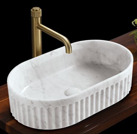 TABLE MOUNTED BELLA CARRARA MARBLE WASH BASIN - AQUANT - (BELLA CARRARA - AQUANT - 550x350x150 mm - 22inchX14inchX6inch)