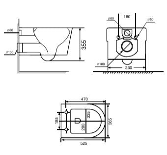 WALL HUNG WC SWIRI FLUSHING W/BIDET S/C ( BOLT DISTANCE 7INCH) - AQUANT - ( WHITE - - 0x0 mm - 0inchX0inch )