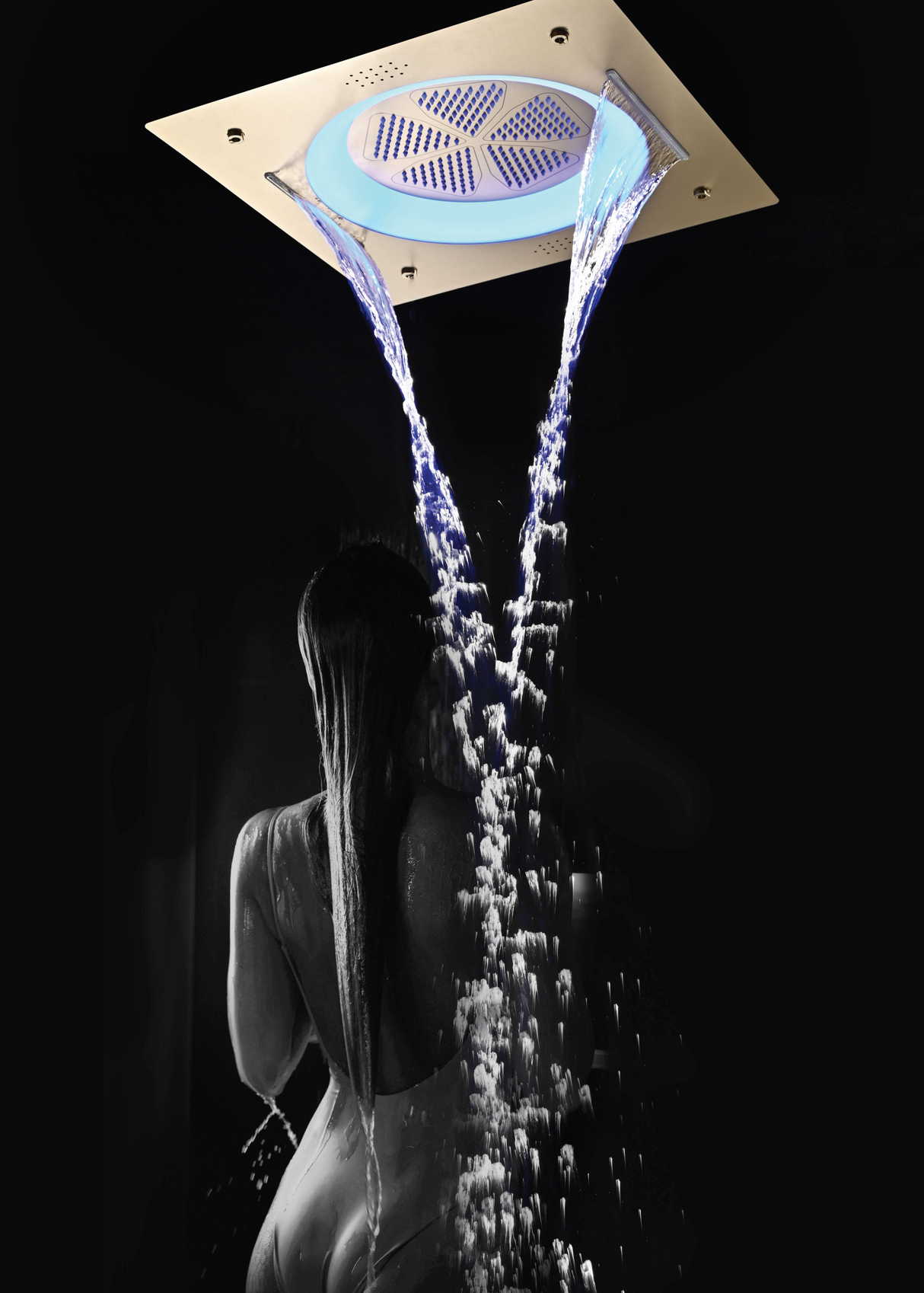 HYDRA LED CEILING SHOWER 3 FLOW WITH INST KIT - LUXELET - ( BRUSHED BRONZE - TIBO - 550x500 mm - 22inchX20inch )