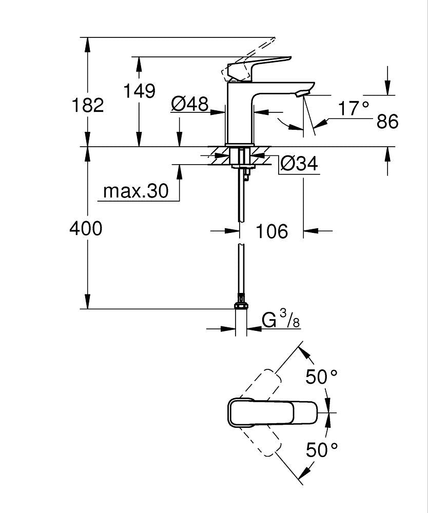 GROHE CUBEO SINGLE-LEVER BASIN MIXER 1/2 INCH S-SIZE - GROHE - ( CHROME - G3 - CUBEO - 0x15 mm - 0inchX0.5inch )