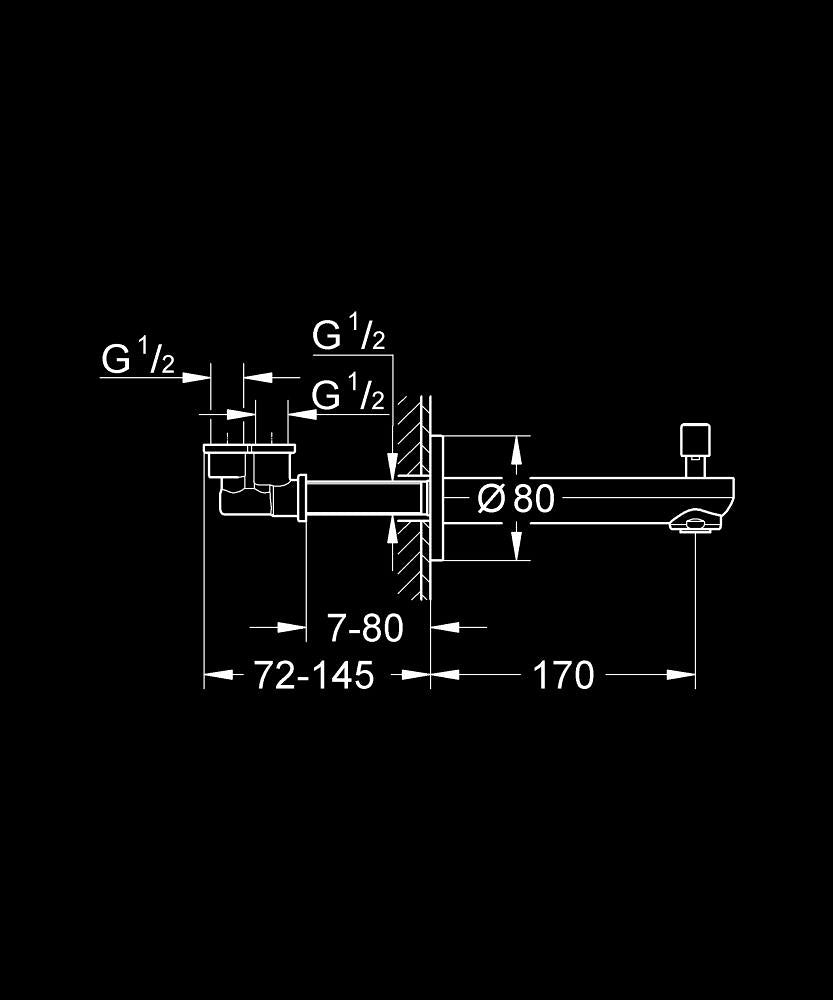 EUROSMART COSMOPOLITAN BATH SPOUT WITH DIVERTER - GROHE - ( CHROME - G3 - EUROSMART - 0x15 mm - 0inchX0.5inch )