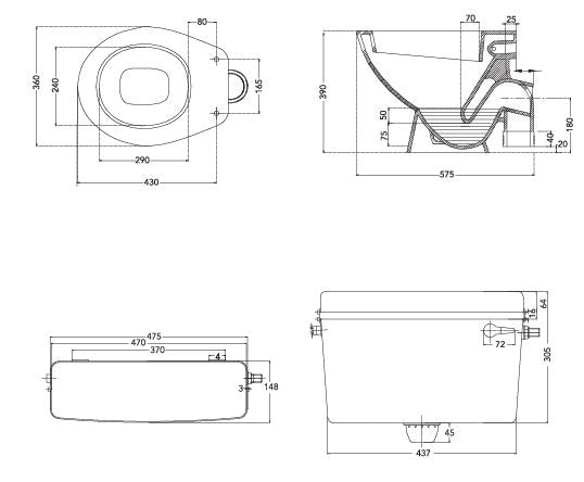 EWC SLICK W/CISTERN & SEAT COVER SLEEK SMART P-TRAP - HINDWARE - ( STAR WHITE - - 0x0 mm - 0inchx0inch )