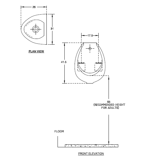 URINAL W/SPRED BACKINLET & BOTTOM OUTLET - HINDWARE -  ( STAR WHITE - SMART -260x310x415 mm - 10.4inchx12.4inchX16.6inch )