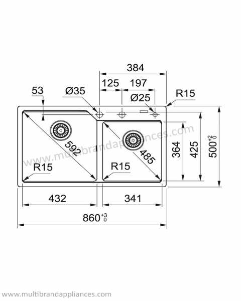 2.0 BOWL W/O DRAINBD UBG 620-86 3 1/2INCH WWK ND WRO TH ST - FRANKE - ( STONE GREY - URBAN - 860x500 mm - 34inchX20inch )
